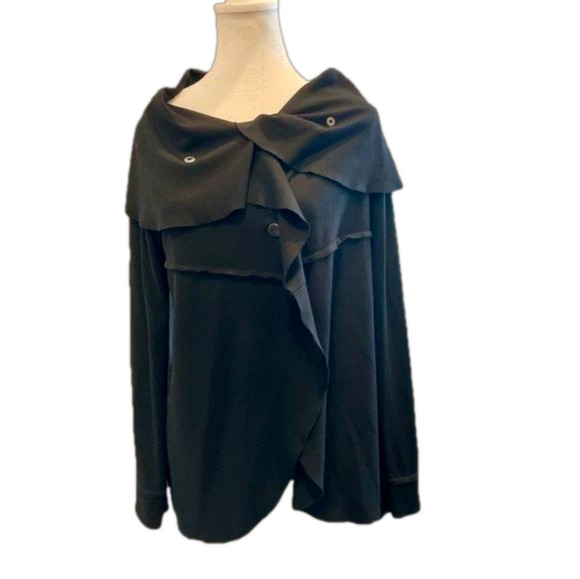 Kenzie S/M black snap over knit long sleeve wrap top shoulder shawl look - Picture 1 of 4